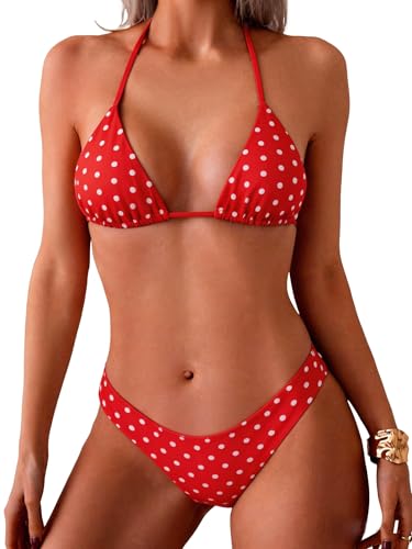 Image of ZAFUL Womens Halter Bikini Sets Triangle Bikinis High Cut Swimsuits 2 Piece Bathing Suits Sexy Swimwear