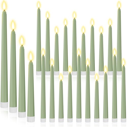 Image of Rossesay 24 Pcs Flameless LED Taper Candles Battery Operated Candle 8.5 inch, 9.65 inch, 10.8 inch, 12.8 inch Flameless Candlesticks Flickering for Christmas Church Wedding Indoor Decoration(Classic, Rat Tail Green)