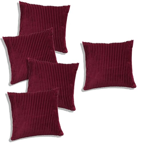 Image of RD TREND Cushion Cover Set of 5, Decorative Sofa Living Room Home Square Cushion Covers 18 Inch x 18 Inch, Aesthetic Corduroy Striped Double Sided (Marron,Pack of 5)