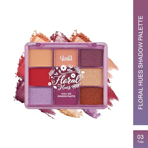 Image of Glam21 Floral Hues 9 In 1 Eyeshadow Palette | Highly Pigmented | Easy To Carry | Super-Blendable | Mix of Matte and Shimmers Smudge-Proof (7.2 gm) | 03- Tulip
