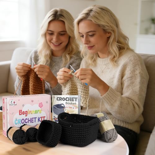Image of Aeelike 27PCS Beginner Crochet Basket Kit (L&S): Complete Storage Version, Knitting Starter Set with Instruction. for Adults, Ideal Crocheting Gift for Home Decor
