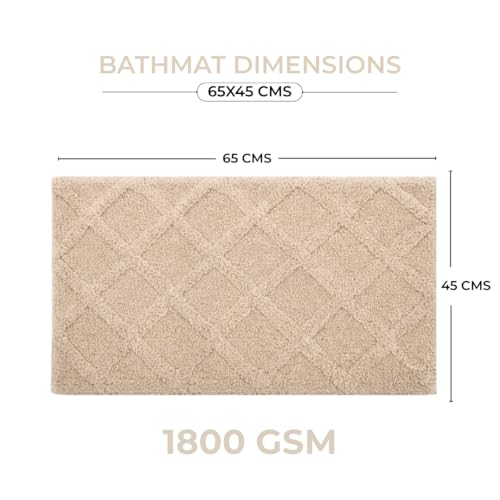 Image of Premium Combed Cotton Tufted Bathmat 45 x 65 cm, 1800 GSM Soft Absorbent Anti Skid Bathroom Floor Mat with Latex Backing, Quick Dry Non Slip Bath Rug for Shower & Daily Use, Diamond Beige
