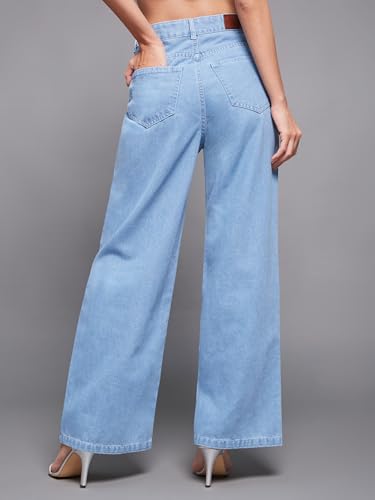 Image of Miss Chase Women's Wide-Leg High-Rise Regular-Length Stretchable Shaping Denim Jeans