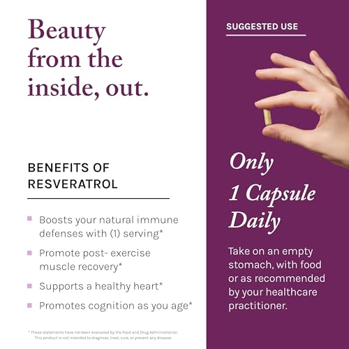 Reserveage Beauty, Resveratrol 1000 mg, Antioxidant Supplement for Heart Health and Immune Support, Supports Healthy Aging and Immune System, Paleo, Keto, 60 Capsules