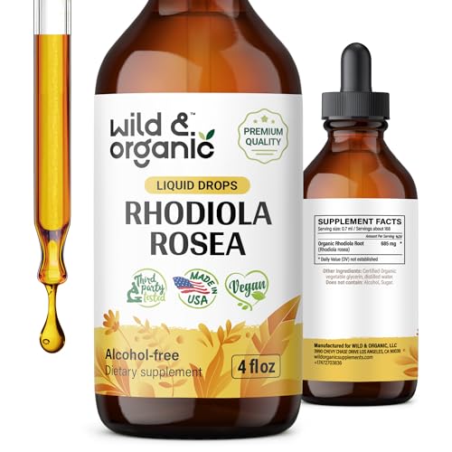 Rhodiola Rosea Tincture - Organic Rhodiola Supplement fot Stress & Mood Support - Rhodiola Root Liquid Extract - Vegan, Alcohol Free Drops - 4 fl oz