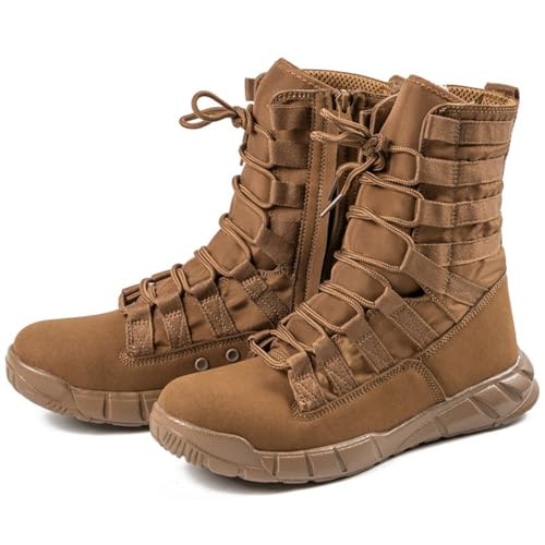 Men's Leather High Top Lace Up Military Tactical Boots With Side Zipper Lightweight Non-Slip Rubber Outsole Desert Combat Boots For Backpacking Travel Army Jungle Hunting4