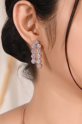 Image of Ratnavali Jewels American Diamond CZ Rose Gold Plated Designer Jewellery Set /Necklace Set with Chain & Earring for Girls /Women (RVA102RG)