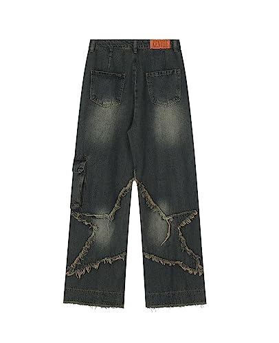 Aelfric Eden Men's Denim Jeans Distressed Patchwork Star Pants Womens Vintage Jeans Trouser4