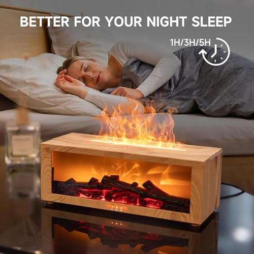 Diffuseur d'huiles essentielles cheminée effet bois avec télécommande et minuteur LED - 4
