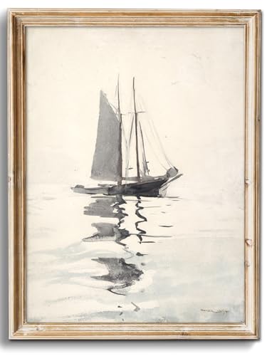 uniro Vintage Coastal Sailboat Wall Art Prints, Neutral Nautical Wall