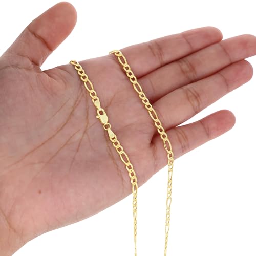 Nuragold 10k Real Yellow Gold Figaro Link 3.5mm Chain Bracelet or Anklet (7"-9") Italian Jewelry for Men & Women4