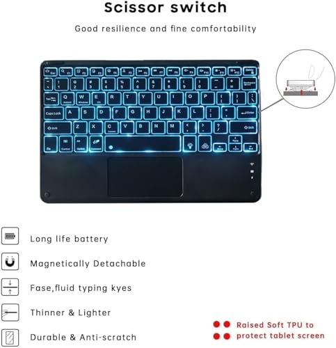 Image of ProElite TouchPad Keyboard case for Galaxy Tab A11 Plus 11 inch with S Pen Holder, Magnetic Detachable Wireless Bluetooth TouchPad Keyboard for Galaxy Tab A11 Plus Built-in 7-Colors Backlit, Black