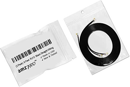 (2 Pack) 6 Feet RJ12 6P6C Data Cable, Male to Male 72" Modular Data Cord (Black - Straight Wiring)