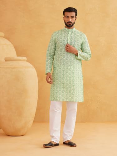 Image of SOJANYA Men's Cotton Blend Kurta with Ethnic Motifs Print