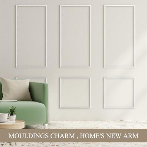 QUEENLINK 3 Sets Peel and Stick Wall Molding Kit, Premade Wainscoting Panels for Interior Wall Moulding Decor, Ready to Assemble Wainscoting Accent Panel (54 x 24In, 24 x 24In)