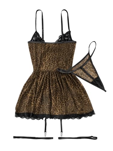 Image of Lilosy Sexy Garter Belt Mesh Lace Babydoll Lingerie Dress Set with Thong