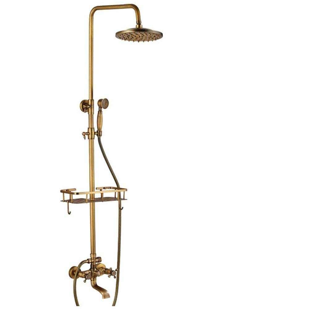 Système de douche Antique en laiton mural mitigeur double poignée et pommeau pluie