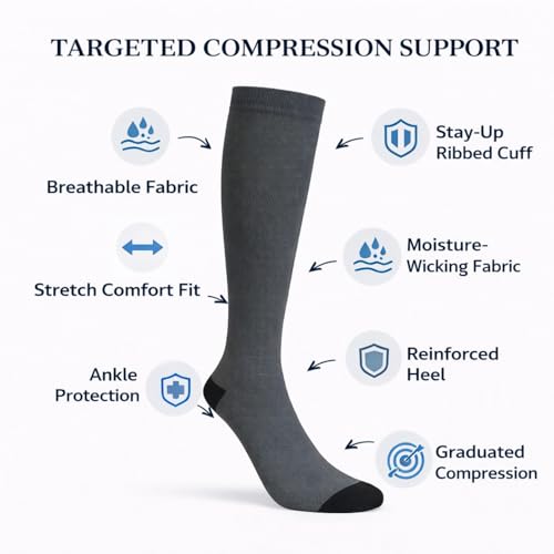 Image of Diamond Star 6 Pairs Compression Socks for Men & Women, Knee High Socks