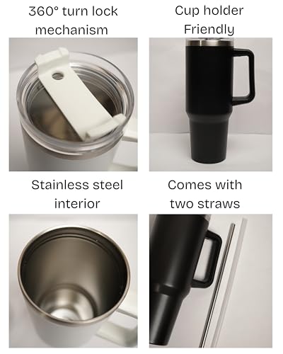 Image of Akatsuki 1200ML Stainless Steel Tumbler Hot and Cold with Handle and Lid and 2 Straws, Double Insulated Cup Leak Proof Mug Cupholder for Gym, Travelling (Black)