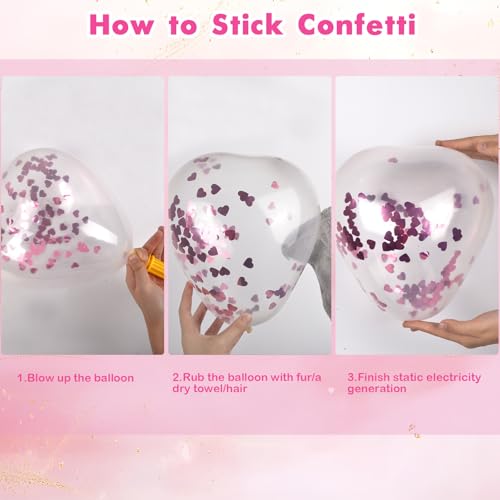 60pcs Heart Balloons Valentines Day Decorations - Pink Heart Shaped Birthday Balloon, XOXO Love Hearts Balloons for Party Valentine Galentines, 12inch Large Princess Arch Balloon Kit for Wedding — view 3