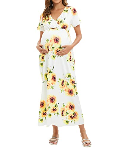 Robe longue de maternité enveloppée ajustée pour un confort optimal durant la grossesse