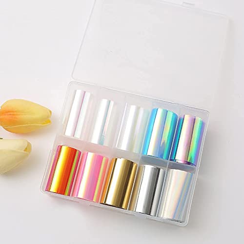 Jerclity 10 Rolls Glass Paper Nail Stickers Foil Nail Art Kit Holographic Colorful Glass Reflective Mirror Shard Effect Cellophane Films Foils Nail Art Supplies For Acrylic Nails #TOP25