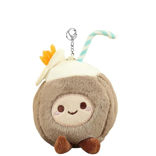 Xansema Cute Coconut Plush Bag Charms, Chaveiro Kawaii Fruit Beach para bolsas, mochilas, presente de verão para mulheres e homens, Café, O