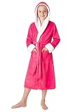 CityComfort Bademantel Kinder, Einhorn Morgenmantel, Polar Fleece Material, Bademantel Mädchen mit Taschen und Kapuze, Pink Robe, Stilvolle Designs, Kleine Geschenke (9/10 Jahre, Dunkelpink)