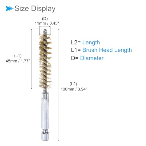 Image of Bore Brush, 11mm Dia 4 Inch Length, Brass Cleaning Wire Brushes with 1 /4 Inch Hex Shank - (Applications: for Power Drill, Die Grinder), 5-Pieces