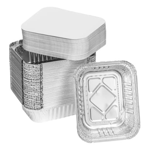 grupo Munditol - Pack de 100 bandejas de aluminio desechables con tapa para transportar alimentos, congelar, cocinar - Ideal para Servir Comida en Fiestas (470 ml)