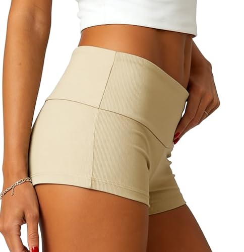 Image of Women Low Waist Lounge Shorts Fold Over Skinny Pajamas Shorts Summer Casual Pj Bottom Sleep Shorts