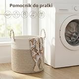 COSYLAND Okrągły kosz na bieliznę 64 l z liny bawełnianej, kosz na bieliznę i kosz do przechowywania z uchwytami, do brudnej bielizny, zabawek i koców, sypialni i pralni, 40 x 25,5 cm, biały i khaki