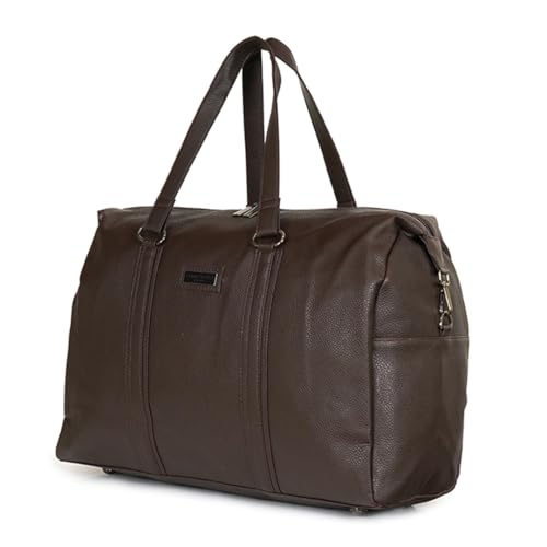 Image of Kenneth Cole 30L PU Duffle Bag for Travel & Gym | Spacious Unisex Handbag with Metal Hardware for Men & Women | Ideal for Weekend Trips & Workouts | Brown