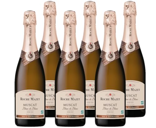 Roche Mazet - Vin Blanc Pétillant Demi-Sec - 100% Muscat - Vin de France - Lot de 6 bouteilles x 75 cl