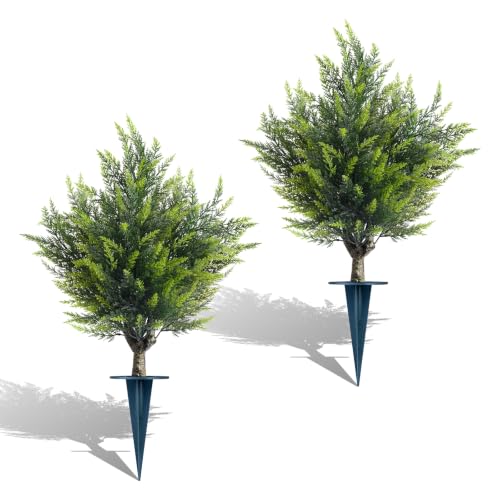 Yangrass 2PCS 3D Cypress Topiary Trees with Ground Spike Christmas Decor