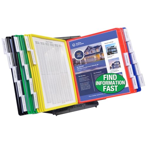 Ultimate Office AdjustaView 20-Pocket Desk Reference Organizer with Easy-Load Pockets and Compact Weighted Base for Stability (Colored Pockets)