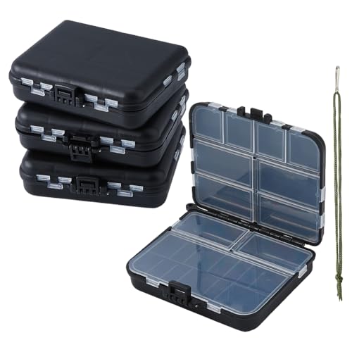 SUPERFINDINGS Caja organizadora de aparejos de pesca, caja de transporte de plástico con múltiples compartimentos, organizador de aparejos, caja de moscas para kayak, 4 unidades