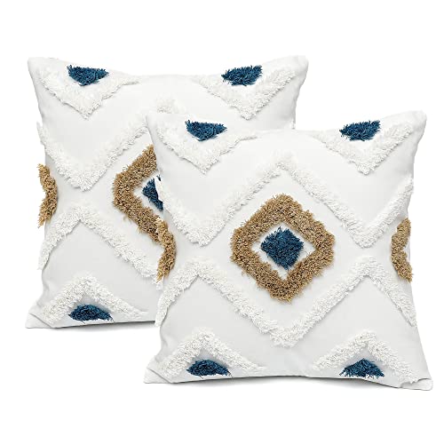 Plweaver Boho Throw Pillow Cover 20X20 Inch Pack Of 2, Moroccan Tufted Decorative White Soft Fabric Accent Cushion Case For Bed Couch Sofa #TOP1