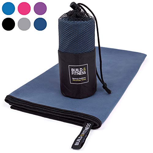Build & Fitness Mikrofaser Handtuch. Gym Handtuch, Schwimmen Handtuch, schnell trocknend, super saugfähig, leicht, kompakt, antibakteriell. Fitness, Outdoor, Camping. 130x80cm.