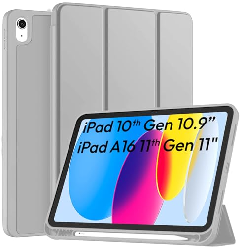 Image of Robustrion Case for iPad 11th Gen (A16) / 10th Generation Cover Case (2025 /2022), Smart Flexible Trifold Flip Stand Cover [Pencil Holder] for iPad 10th Gen / 11th Generation [Auto Sleep Wake] - Grey