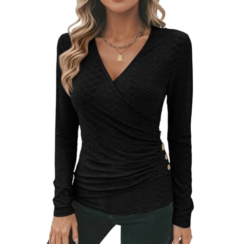 Top Femme Chic et Elegant,Cache Coeur Femme,Pull Col V Cache Coeur Tee Shirt Femmes Manches Longues Sexy Hauts
