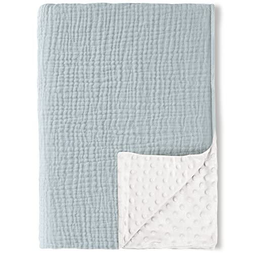 Image of Konssy Baby Blankets for Unisex Boys Girls, Super Soft Nursery Minky Blankets with Muslin Cotton Front and Dotted Fleece Backing, Printed Bed Throws Newborn