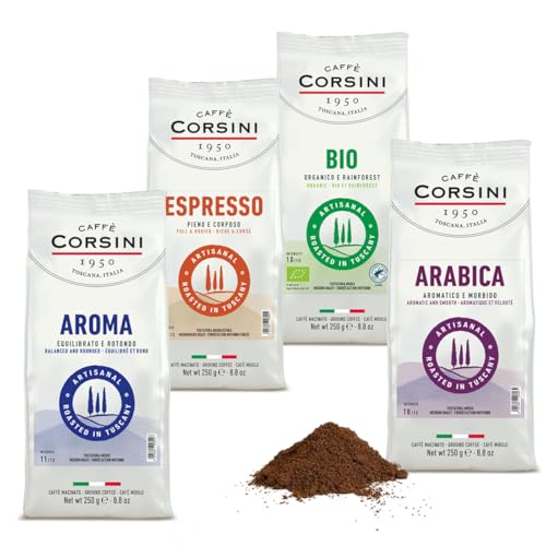 Caffè Corsini - Set de Café Molido Degustación Nueva Gama, Aromático, Espresso, 4x250g Total Set 1Kg
