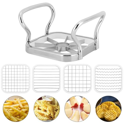 VOBOR Potato Chipper, Chip Cutter Stainless Steel 5 in 1 Fruit Cutter French Fry Vegetable Cutter Chips Cutter for Potatoes Kitchen Gadgets