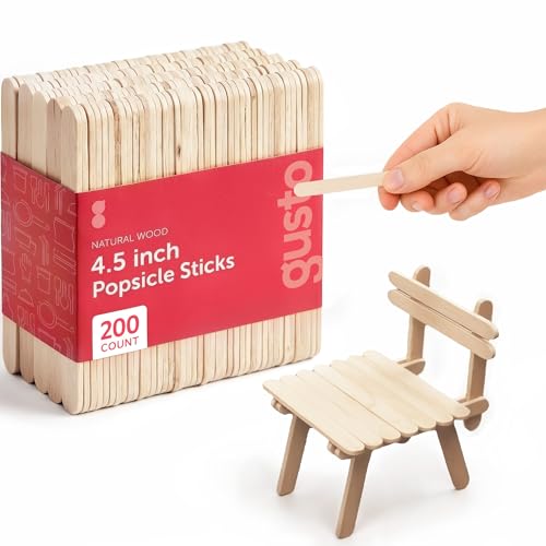 GUSTO [200 Count] 4.5 Inch Wooden Multi-Purpose Popsicle Sticks for Crafts Ice Ice Cream Waxing and Tongue Depressor Wood Sticks (Formerly Comfy Package)
