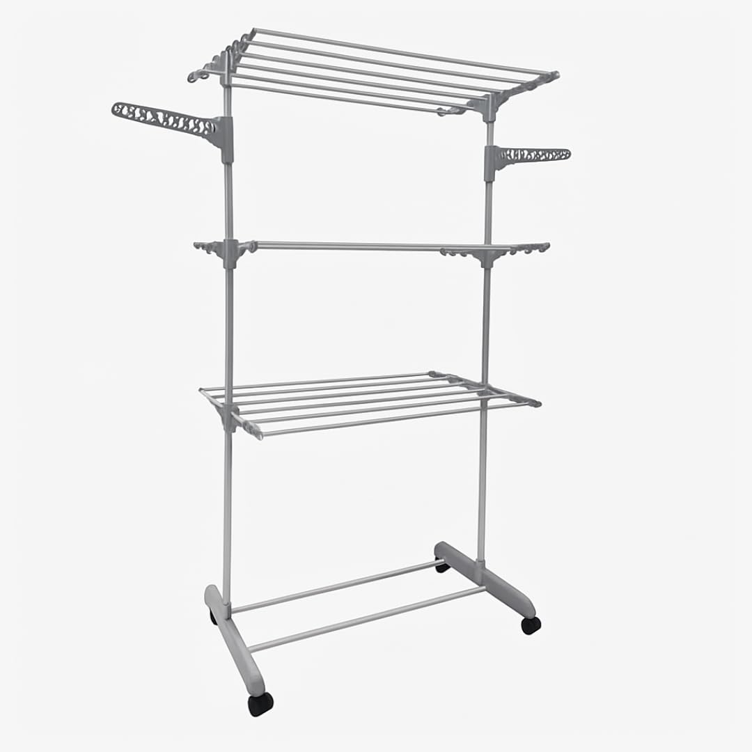 BERARDI Stendibiancheria Verticale Pieghevole, 3 Ripiani, Bianco, con 4 Ruote, 142x55x172cm, Capacità 30kg