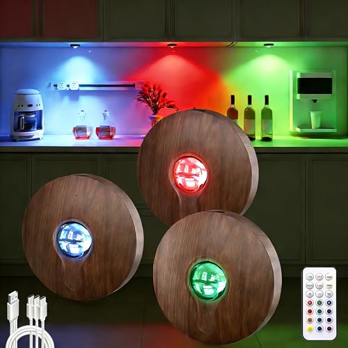 Rechargeable RGB Puck Lights with Remote Control, Wireless Under Cabinet Lighting,13 Color Changing...