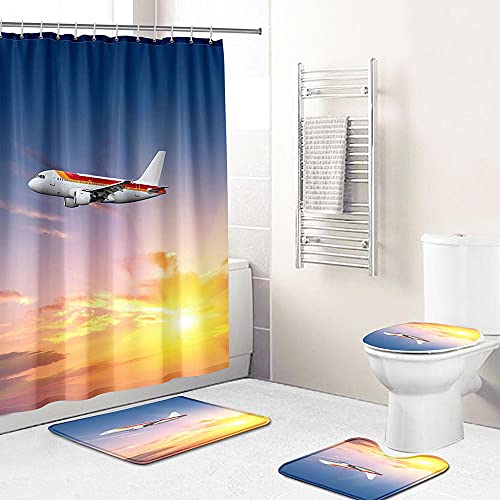 ZDDWLDL 4-Teilig Duschvorhang Set Mit Rutschfesten Teppichen Toilettendeckel Und Badematte Wasserdicht Farbfest Schimmel… – Bild 3