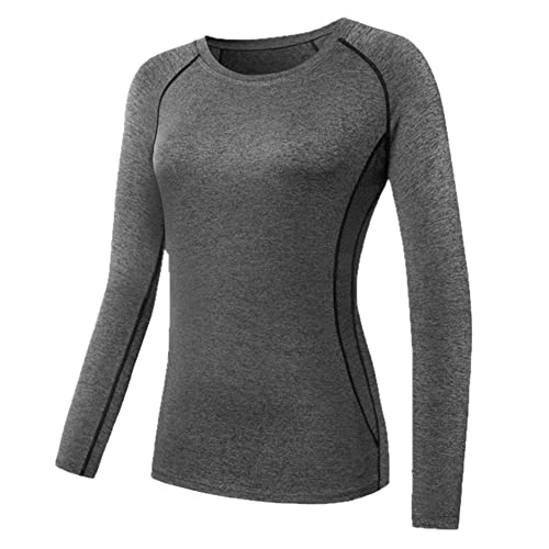 N/W Camisetas de manga para mujer, ropa casual, medias de capa térmica rápida, Gris, X-Large