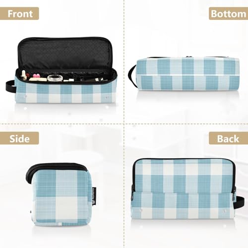 Bolsa de viaje para herramientas de cabello y tapete resistente al calor con gran capacidad, organizador para plancha, herramientas calientes y accesorios para cuidado del cabello, diseño de cuadrados blanco y azul miniatura 5